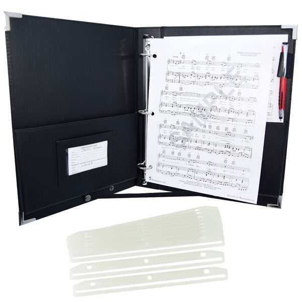 MSP Black Sheet Music Holder | 10.5" x 12" - 3 Rings Choir Folder with Hand Strap for Musician - Large Size (MSP-220-Black)