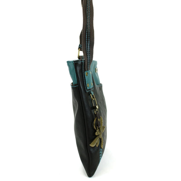 Chala Crossbody Swing Bag - Two Tone Pu Leather Cross-Body Purse or Shoulder Handbag in Very Supple Faux Leather (Dragonfly Teal-Black)