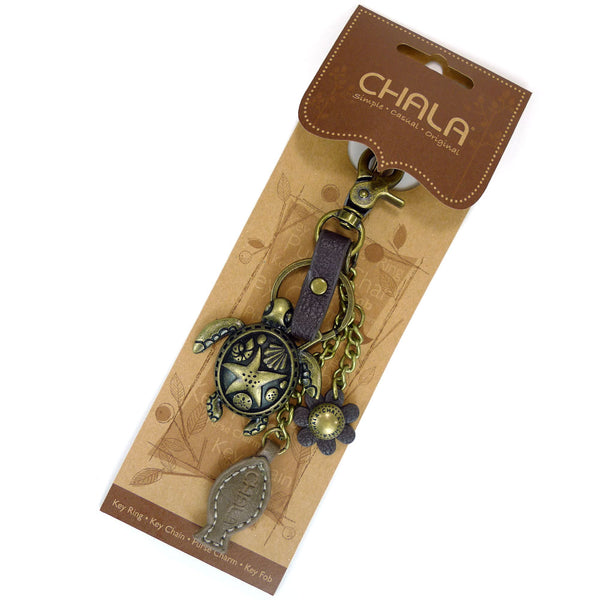 Chala Bronze Metal- Purse Charm, Key Fob, Keychain Decorative Accessory - M602 Turtle Fish