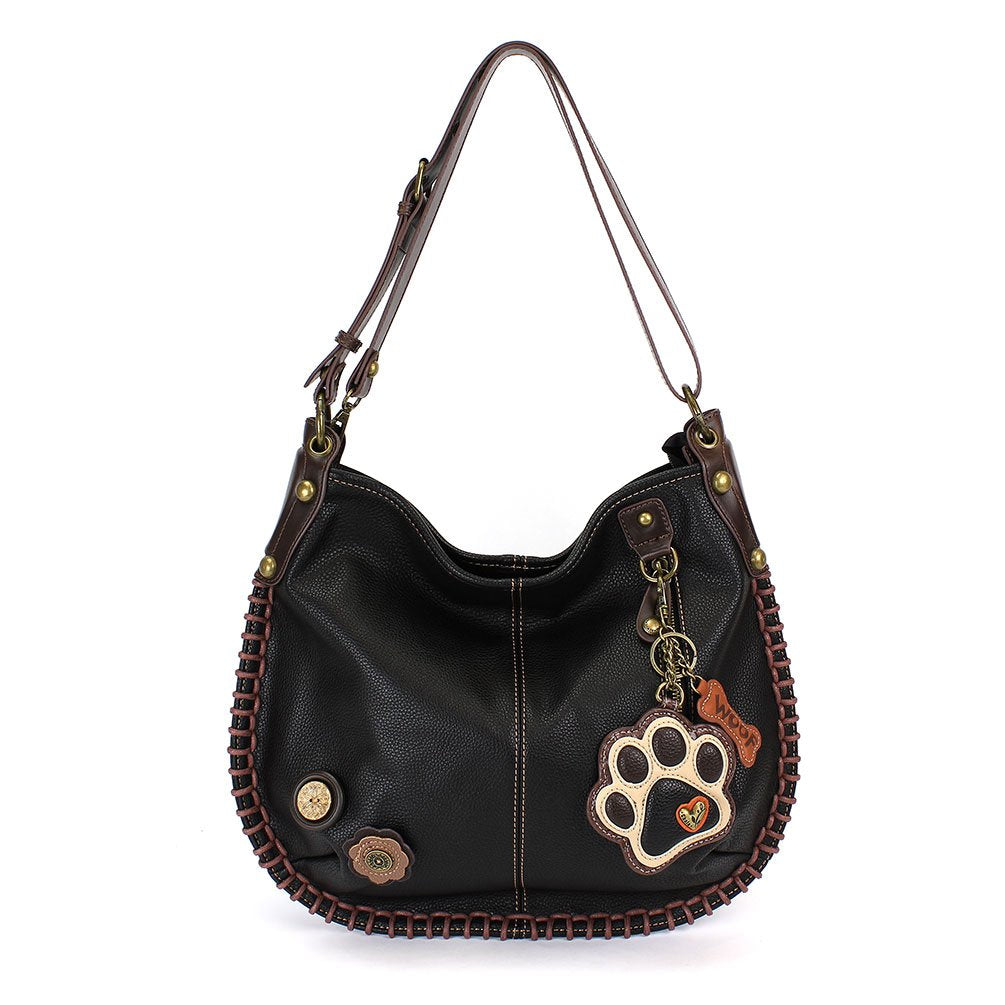 Convertible Hobo Large Bag IVORY PAW Pleather Black w/Coin purse