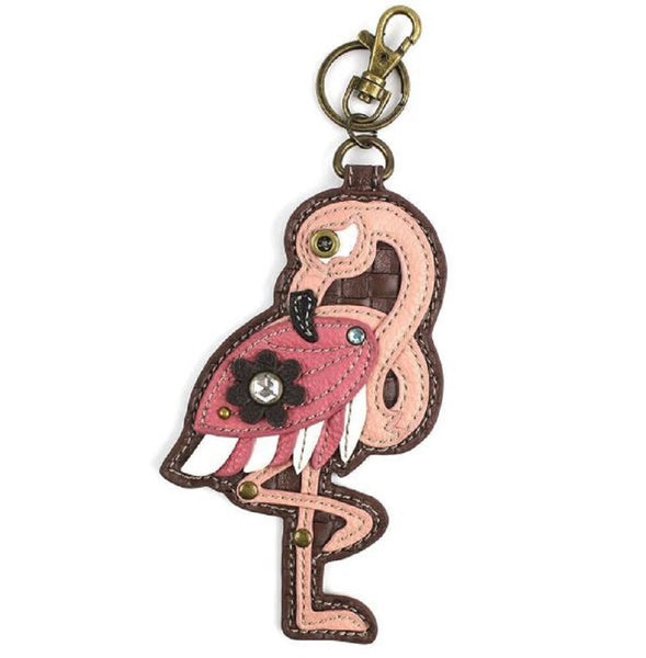 Chala Tropical Flamingo Whimsical Inspired Key Chain Coin Purse Leather Bag Fob Charm