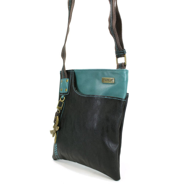 Chala Crossbody Swing Bag - Two Tone Pu Leather Cross-Body Purse or Shoulder Handbag in Very Supple Faux Leather (Dragonfly Teal-Black)