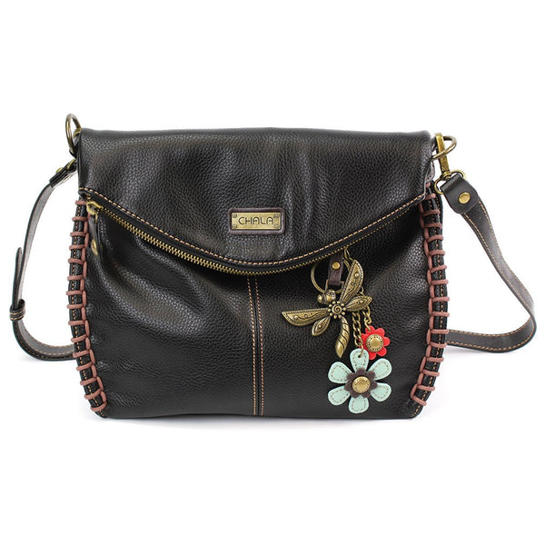 Chala Charming Crossbody Bag with Zipper Flap Top and Metal Chain - Burgundy