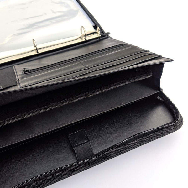 MSP Portfolio Binder with Retractable Handle, Binder Pockets, 3 Rings Binder Zippered Padfolio for Work and Interview- (048 Black)
