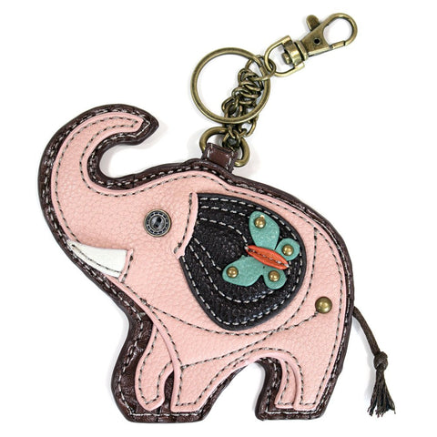 Chala Coin Purse / Detachable Key-chain - Pink Elephant in faux leather-