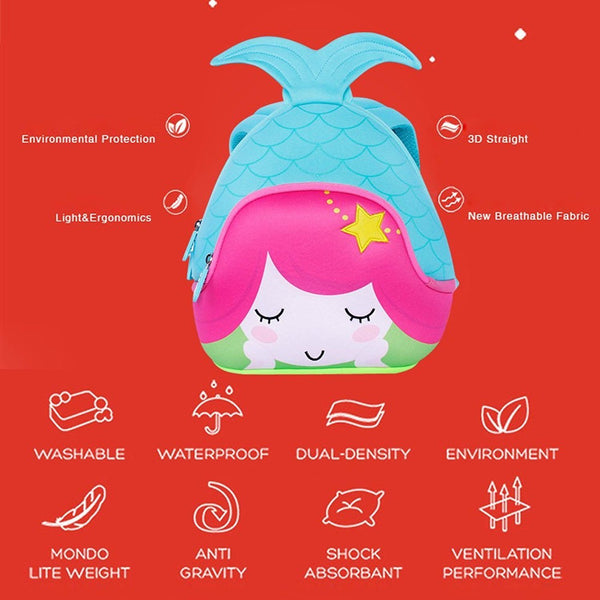 Jack & Friends Neoprene Kids Backpack/Lunch Kid's Lunch Bag for Preschooler to Kindergarten (Mermaid- Large/Kids)