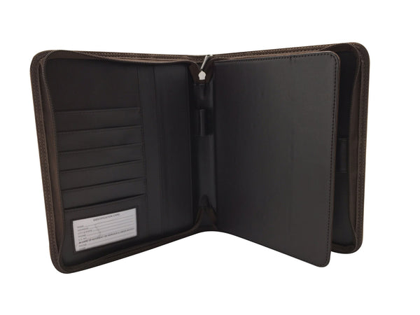 MSP Universal Zippered Padfolio/Professional Organizer for up to 8" Tablet Holder, 5 Cards & I.D Slots in Rich Brown PU Leather (105-Brown)