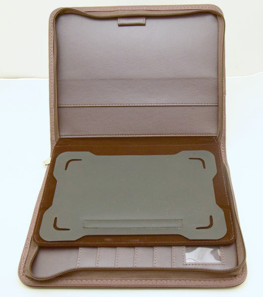 MSP Brown Organizer Padfolio with 8" Tablet Sleeve and Zipper Closure, Multiple Slots- PU Leather