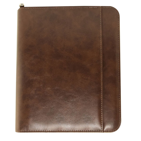 MSP Universal Zippered Padfolio/Professional Organizer for up to 8" Tablet Holder, 5 Cards & I.D Slots in Rich Brown PU Leather (105-Brown)