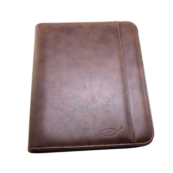 MSP Brown Organizer Padfolio with 8" Tablet Sleeve and Zipper Closure, Multiple Slots- PU Leather