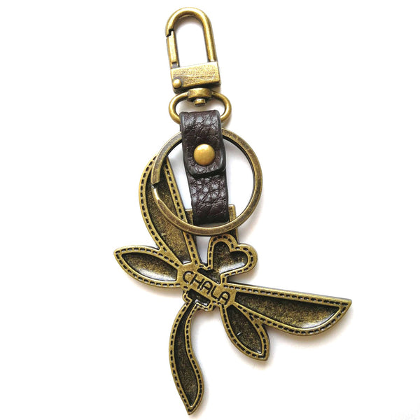 Chala Bronze Mini Metal Purse Charm, Key Fob, Animal Keychain - M605 Dragonfly