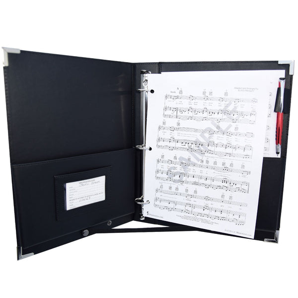MSP Black Sheet Music Holder | 10.5" x 12" - 3 Rings Choir Folder with Hand Strap for Musician - Large Size (MSP-220-Black)